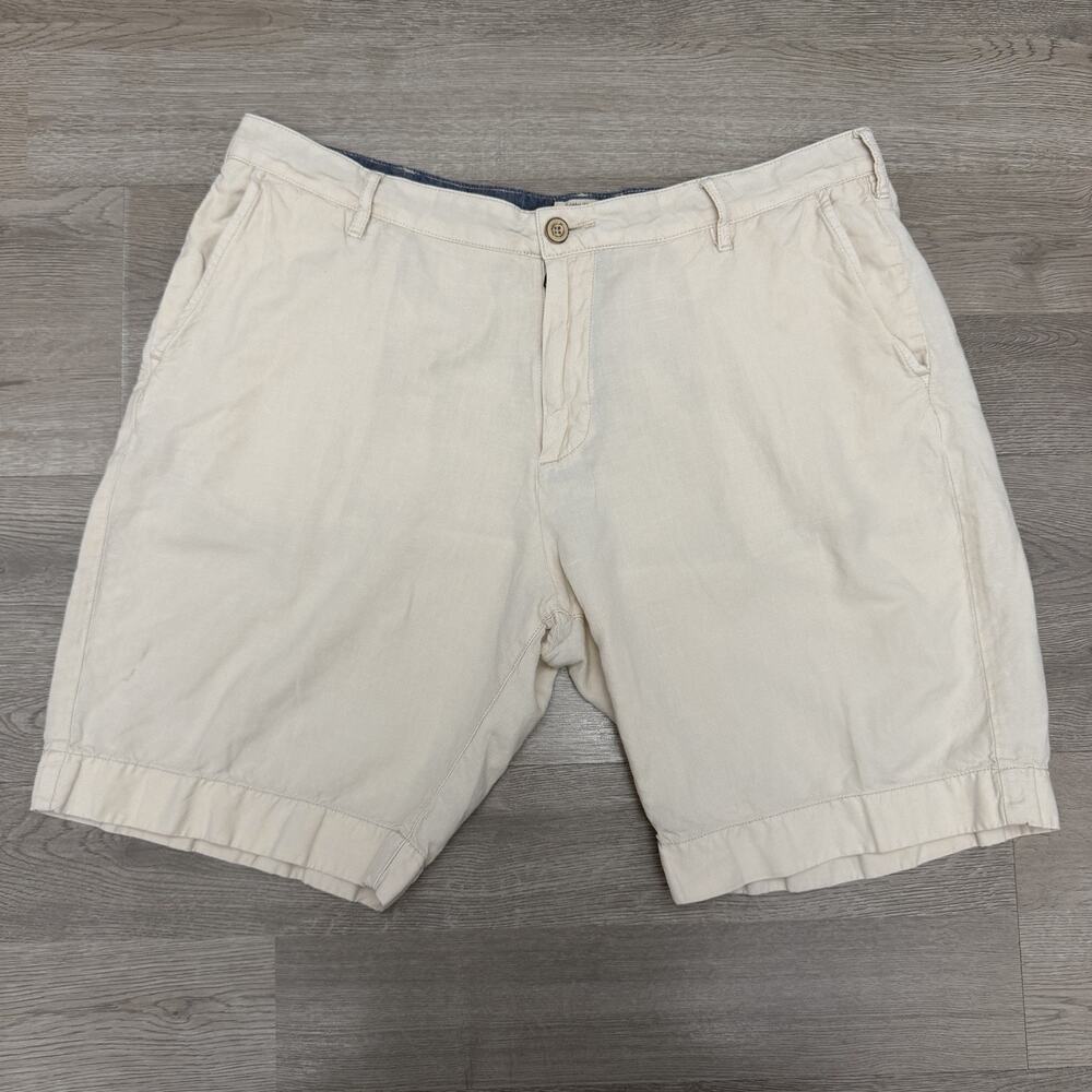 Faherty Malibu Shorts Mens 36 Linen Cotton Tan Stone Casual Beach Chino